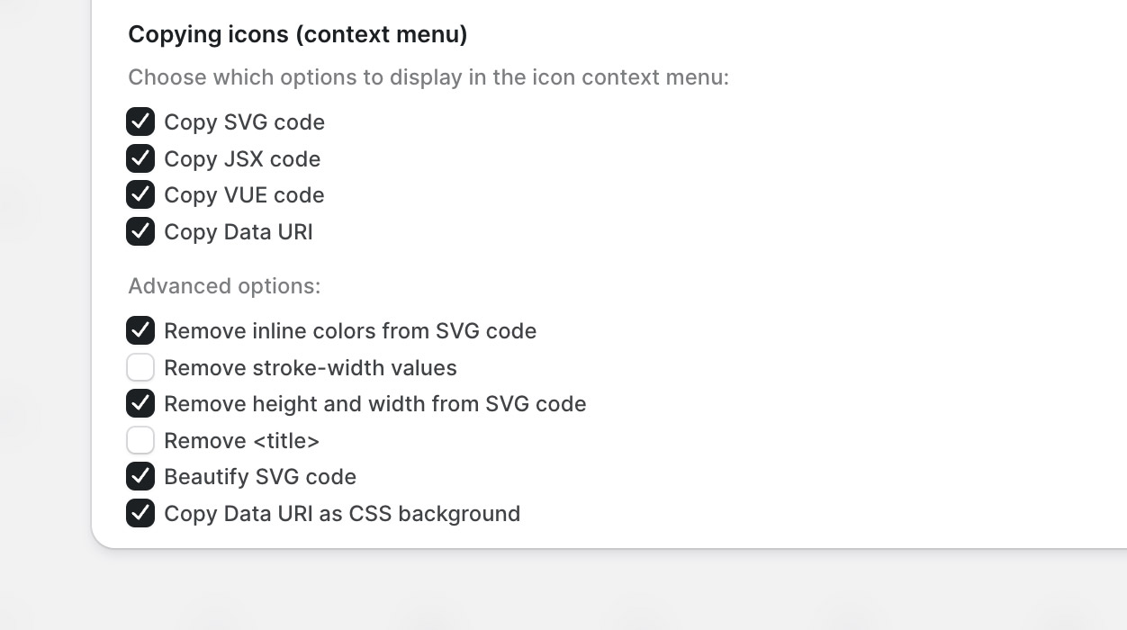 A preview of the context menu options