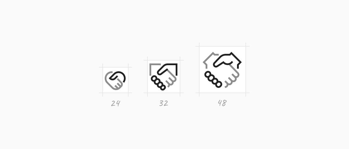 Preview of the Core icons being craft in 3 different sizes