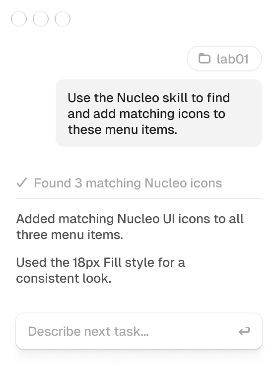 Agent window showing Nucleo AI integration