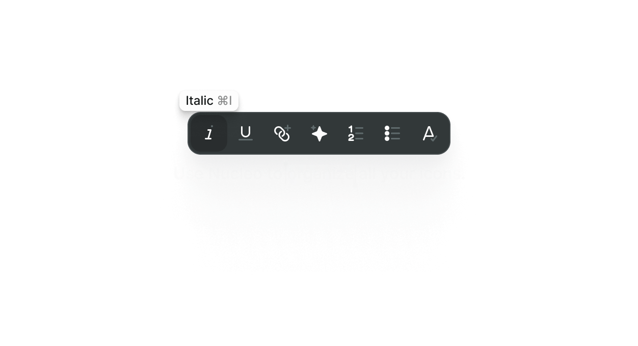 An inline text editor featuring the Nucleo icons