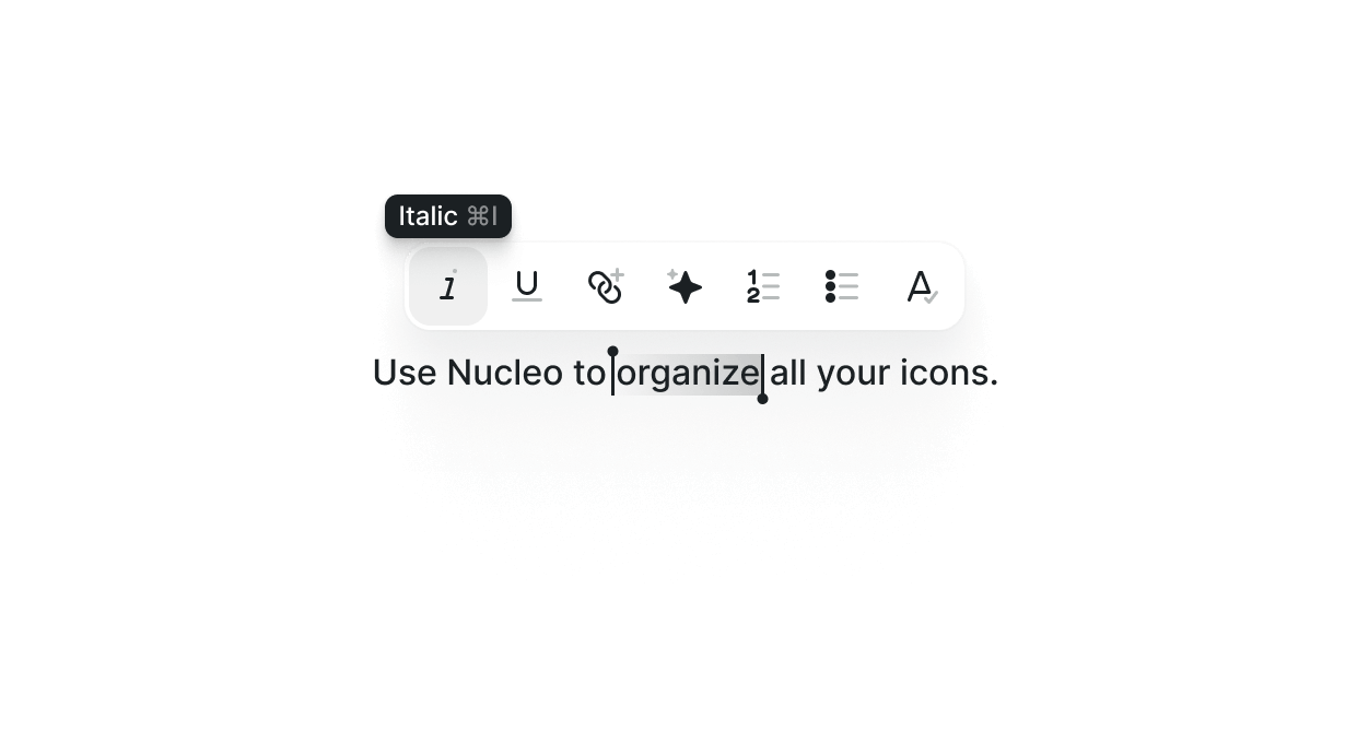 An inline text editor featuring the Nucleo icons